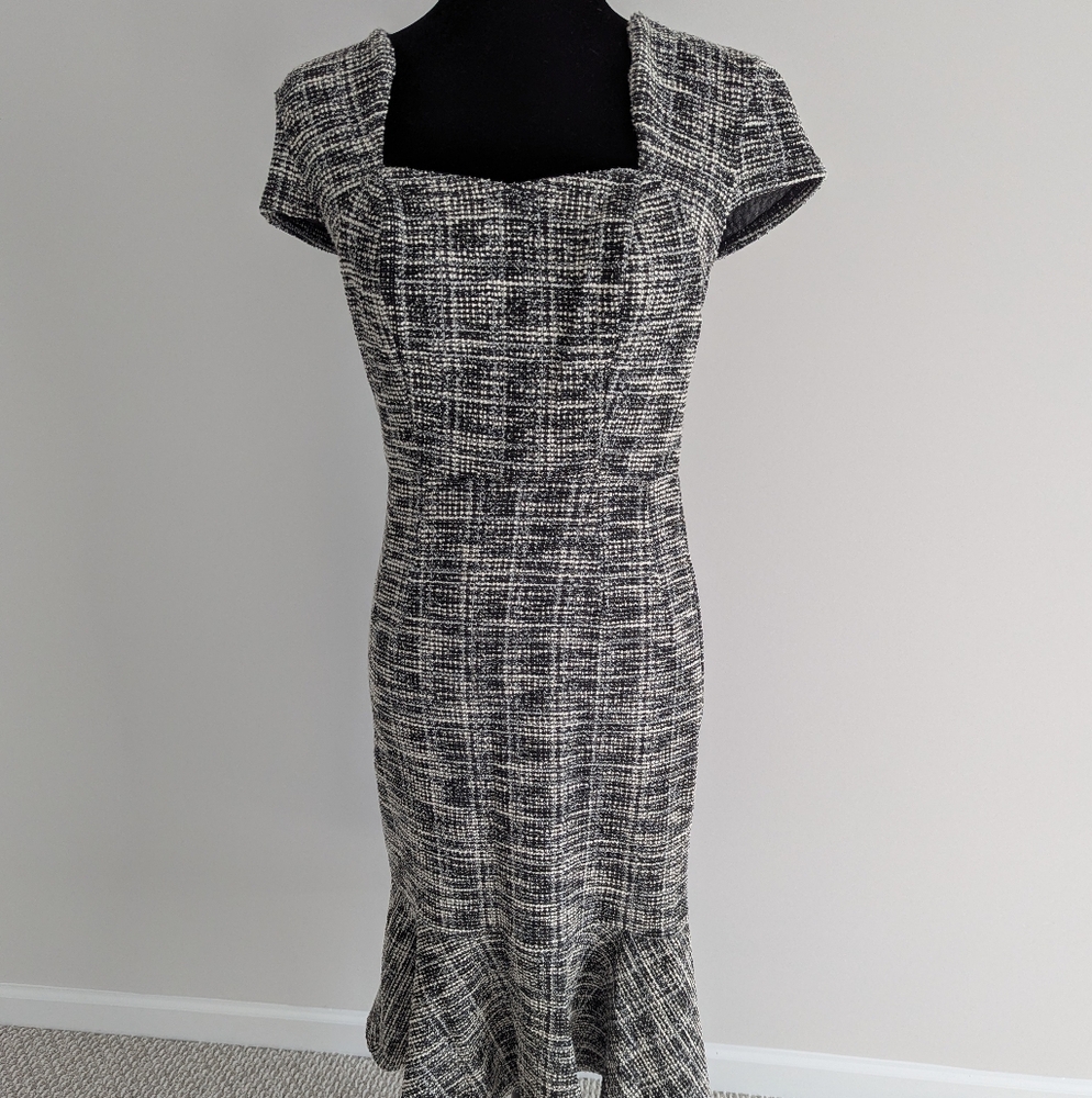 Grace Karin Black and White Tweed Midi Dress